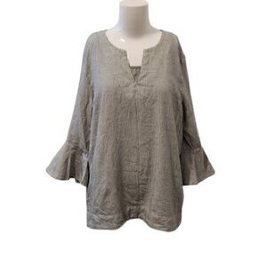 [Westbound] V-Neck Striped Trumpet Sleeve Top - Size XL